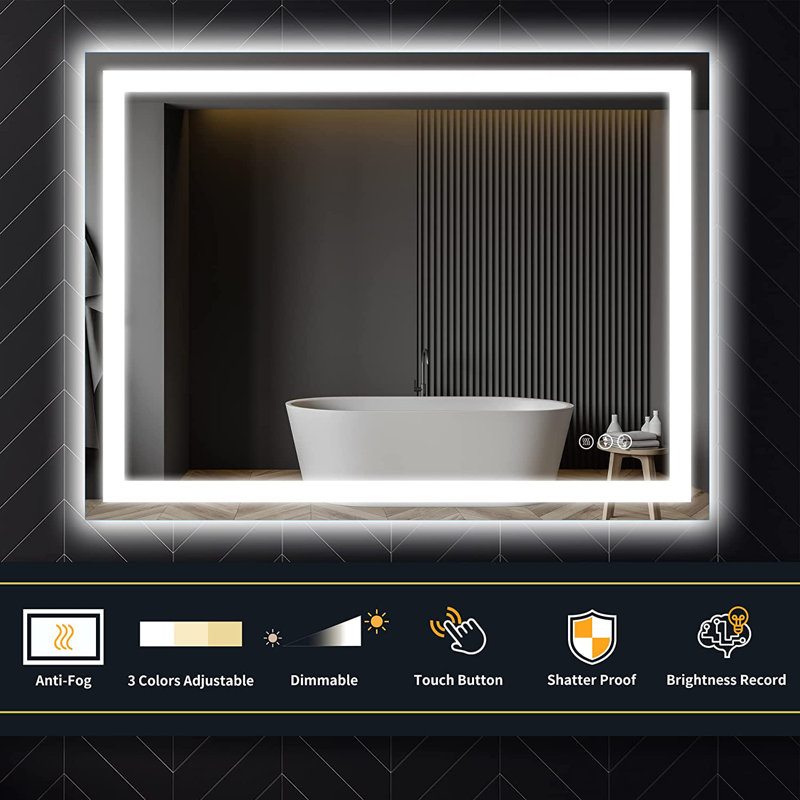 Miroir de commode illuminé sans cadre, 48 po x 36 po