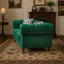 Canapé Chesterfield 2 places en velours vert, 165 cm, avec accoudoirs arrondis et clous décoratifs.-768691809