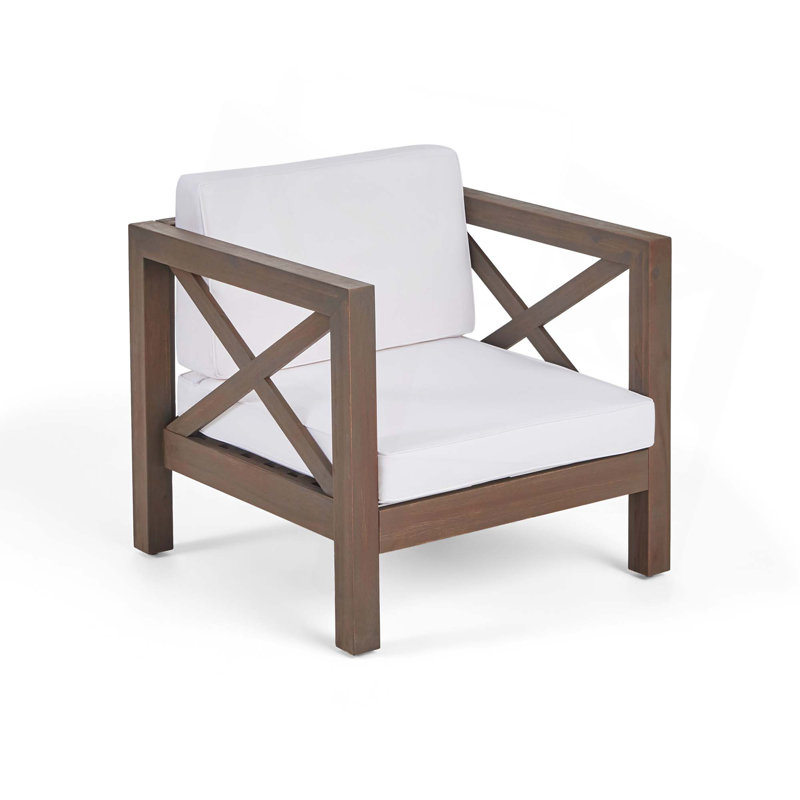 Fauteuil club moderne pour salle à manger, Blanc / bois brun