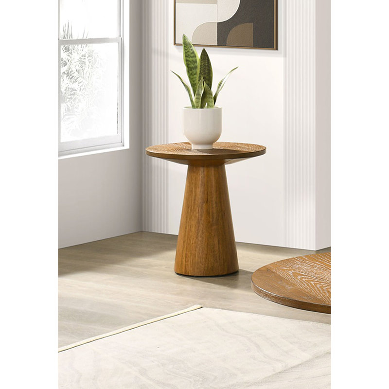 Ensemble 2 pièces de style moderne, 1 table basse ovale, 1 table de bout ronde, base de piédestal, mobilier de salon, finition noyer