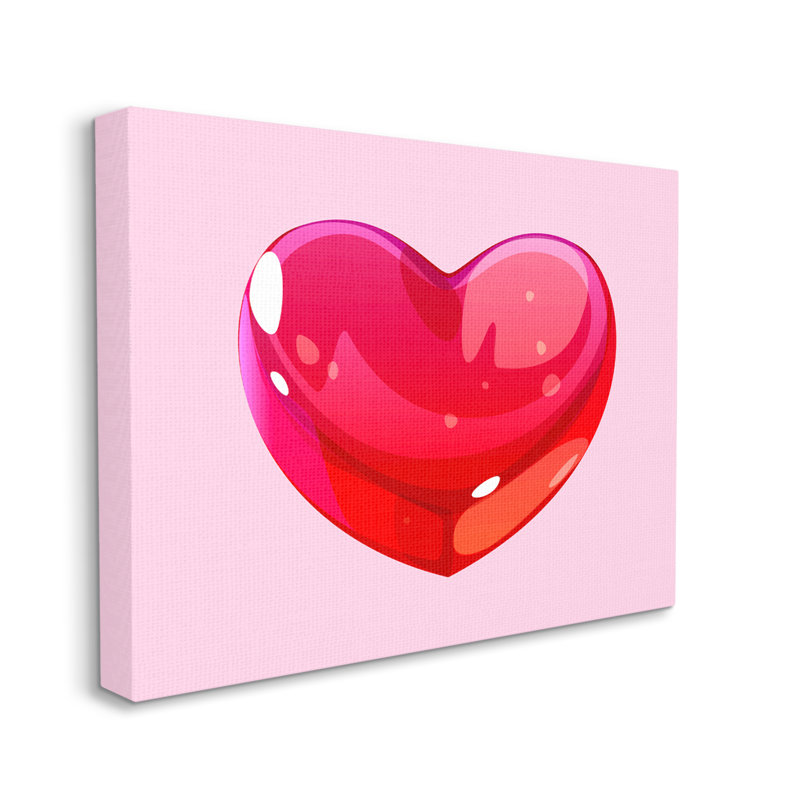 Cœur rouge gélifié sur toile, H 30 po x l 40 po x P 1,5 po