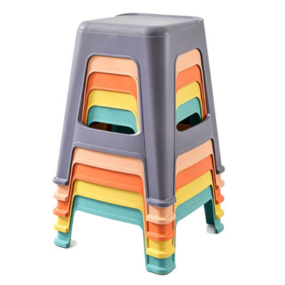 5 Pack Stackable Classroom Stools, 18.8" Height Colorful Nesting Plastic Stool, Portable Backless Chairs Flexible Seating For Kindergarten, Classroom, Elementary School, Middle School, Office, Home