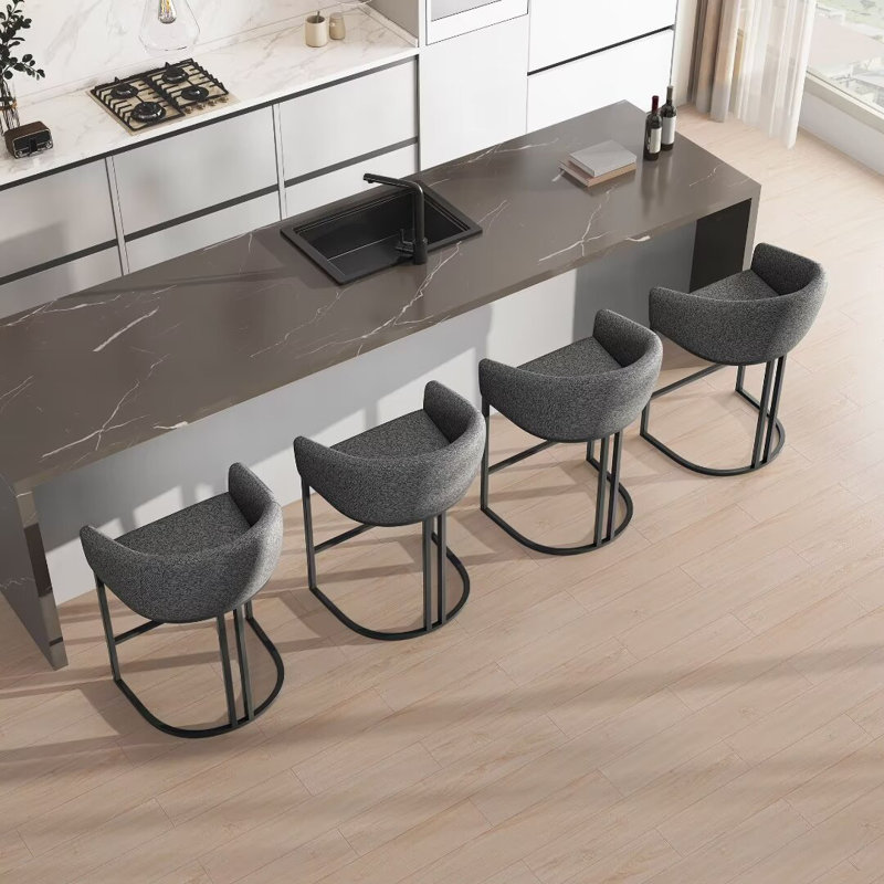 26" Counter Bar Stools Modern Counter Stools with Backs Upholstered Barstools for Kitchen Island, 4, Gray