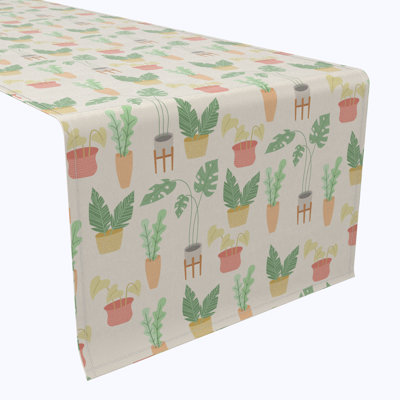 Table Runner, 100% Cotton, 16X108", Potted Plants