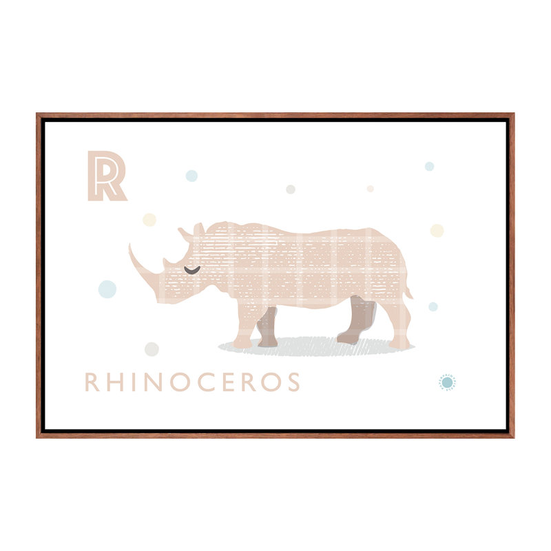Rhino - imprimé, Pas de tapis, Toile avec cadre brun, H 26 po x l 40 po x 1,5 po