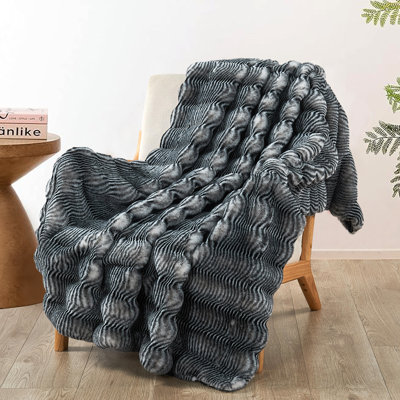 Thick Stripe Rabbit Faux Fur Throw Blanket