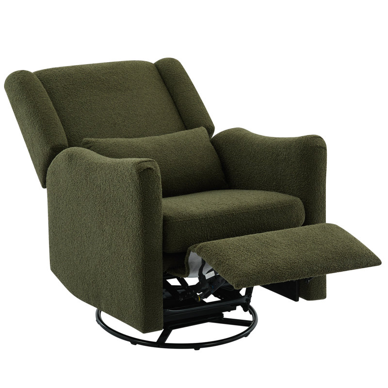 Swivel Recliner Chair with Pillow, Seaweed Green Boucle