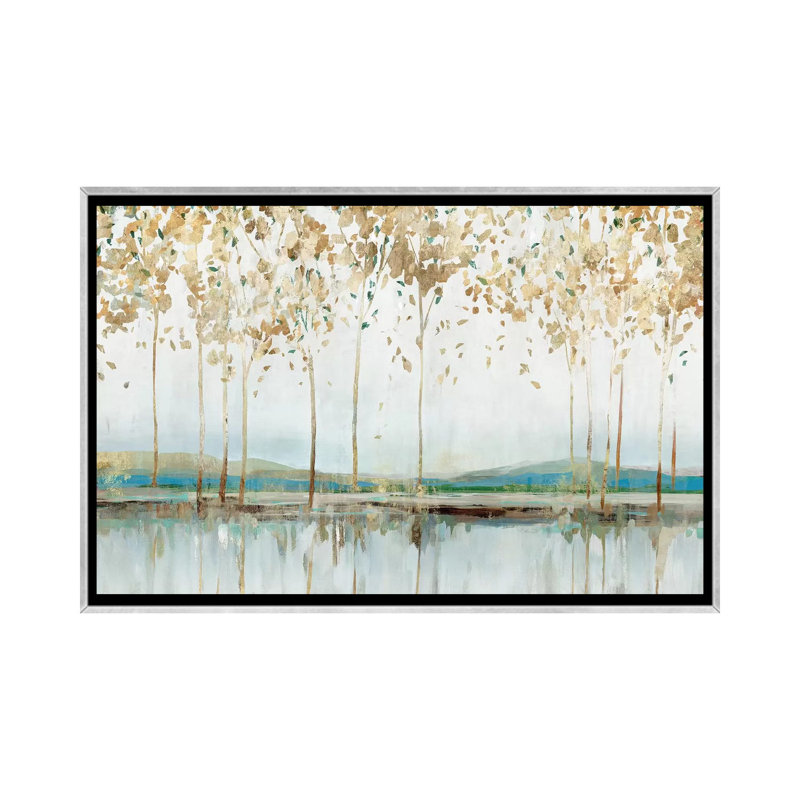 «Golden Whisper» par Isabelle Z - impression d'art graphique, Toile avec cadre argenté, H 26 po x l 40 po x 1,5 po