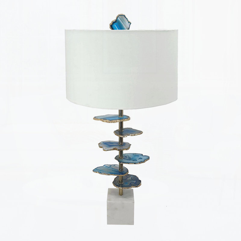 15x29.5" Blue and White Agate Slice Table Lamp with Marble Base