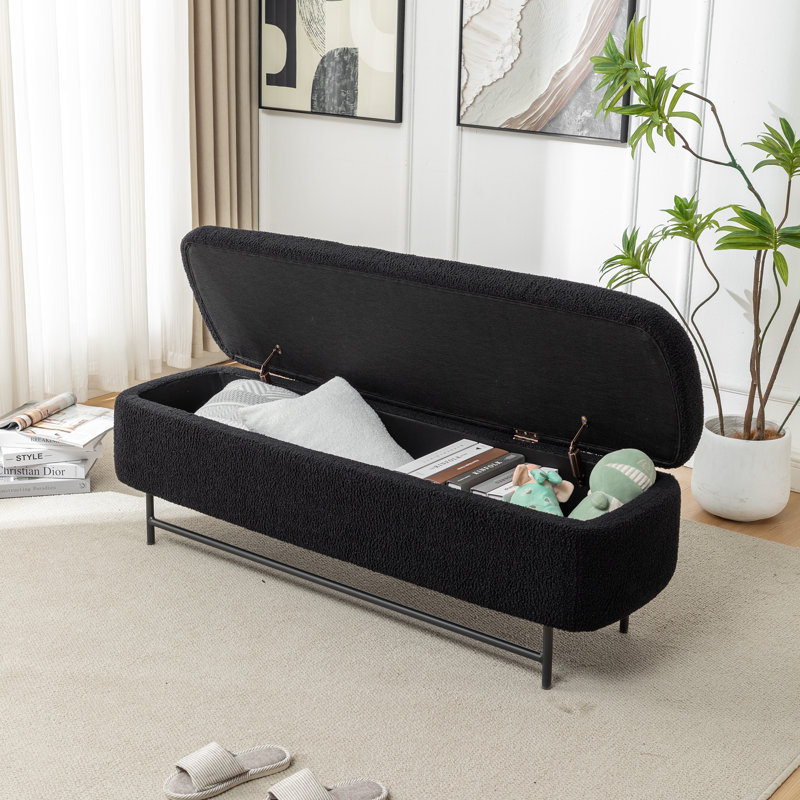 Atiksh Fabric Upholstered Storage Bedroom Bench, 18.5" H x 56" W x 17.7" D, Black