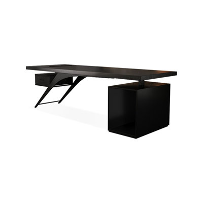 Bureau d'écriture rectangulaire en bois massif noir avec 1 tiroir, bureau d'ordinateur