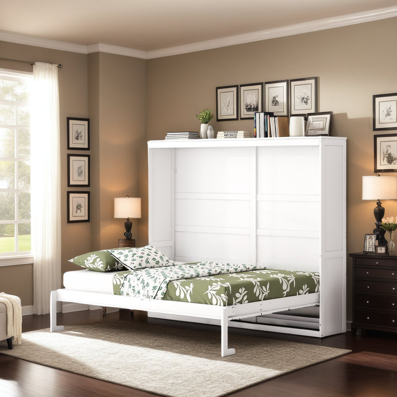 «Armoire murale grand lit escamotable» Conception pliable peu encombrante - Capacité de 600 lb, Blanc