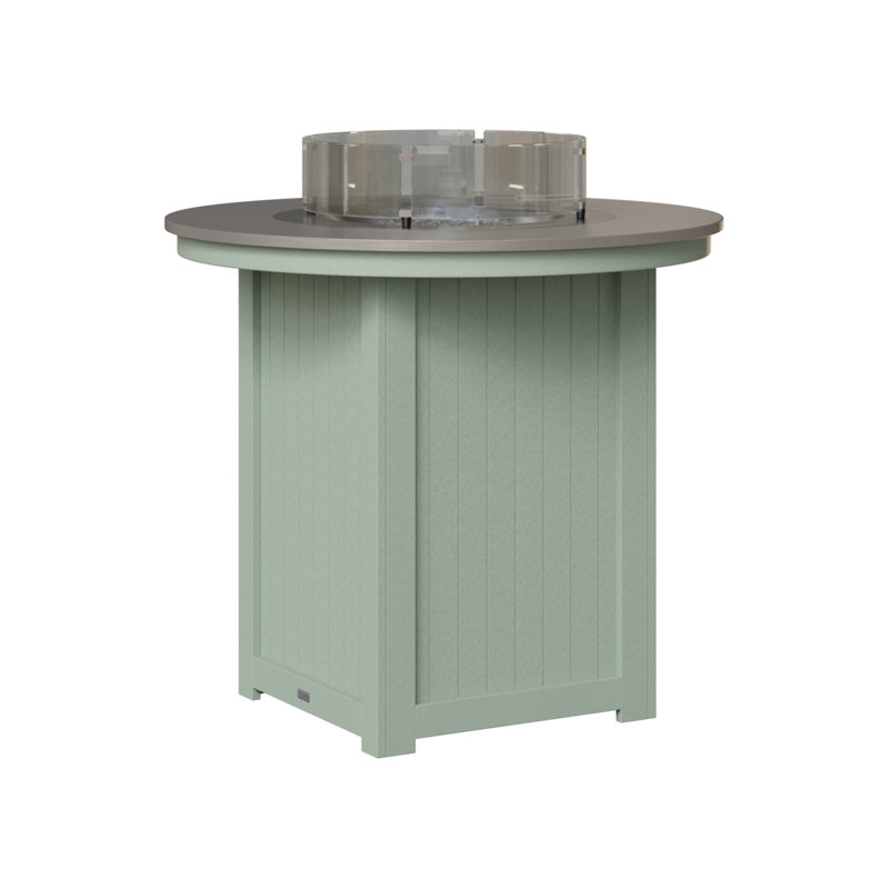 Berlin Gardens Donoma 44″ Round Bar Fire Pit Table, 39" H x 44" W x 44" D, Hammered Top Stainless with Seafoam Base