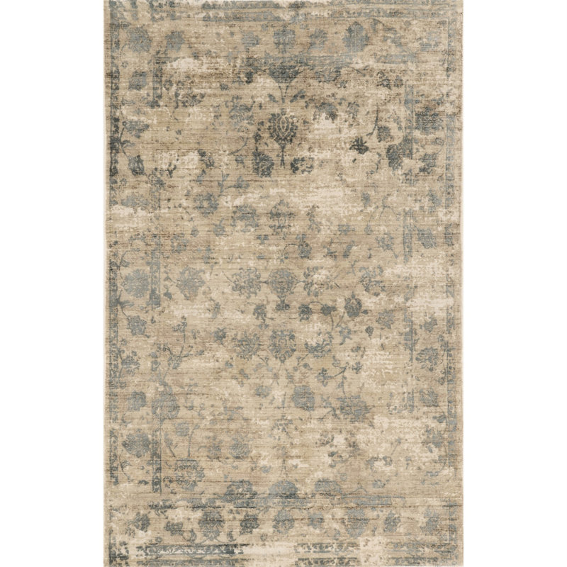 Tapis bleu abstrait noué à la main Overbey, Rectangle 3 pi 3 po x 5 pi 3 po