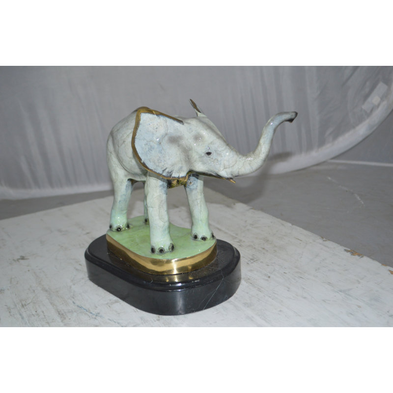 Elephant trunk Up Bronze Statue -  Size: 16"L x 9"W x 10"H.