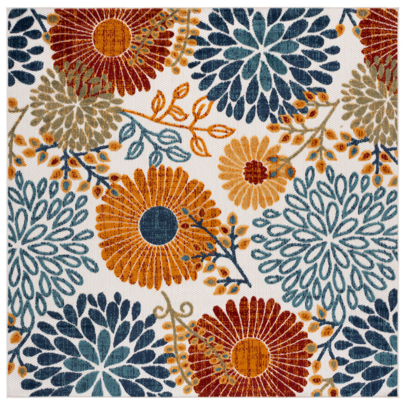 Tapis d'intérieur / extérieur floral Kellems Performance, Carré 4 pi, Blue/Orange/Cream