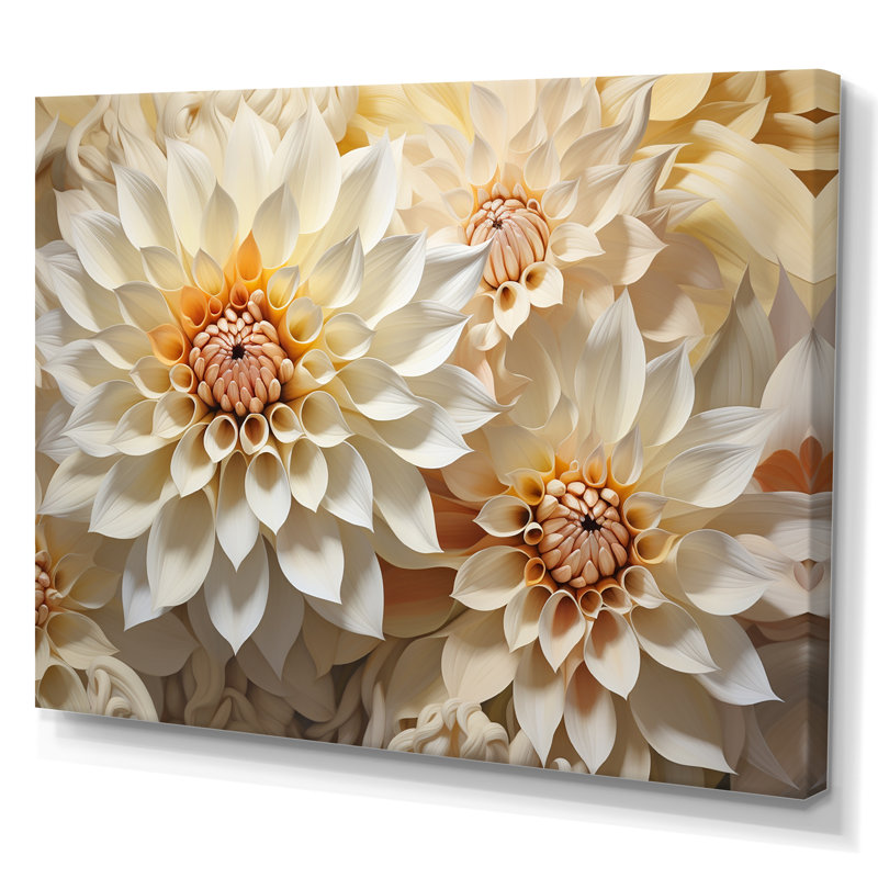 Dahlia blanc minimalisme sur toile, H 16 po x l 32 po x P 1 po, Toile tendue