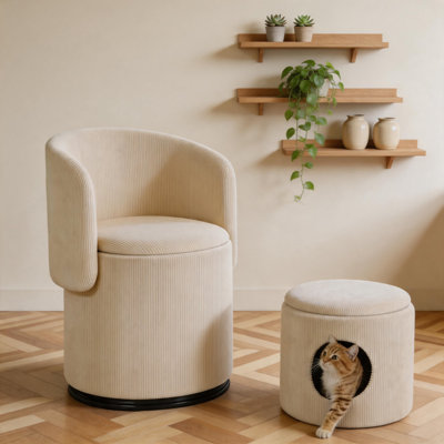 Stylish Swivel Vanity Chair With Storage, For Bedroom & Dining Room