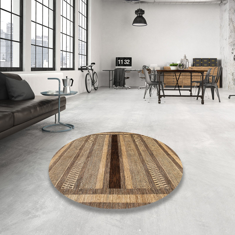 Tapis contemporain gris, Rond 5 pi
