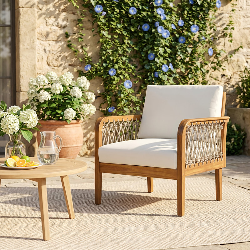 NFusion Bentham Outdoor Acacia Wood Lounge Chair With Handwoven Rope ...