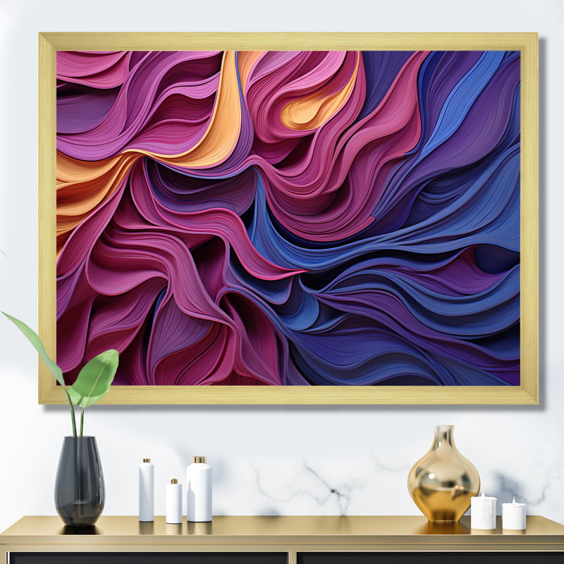 Art mural géométrique bleu et mauve, Cadre d'angle fermé noir, H 24 po x l 32 po x P 1 po