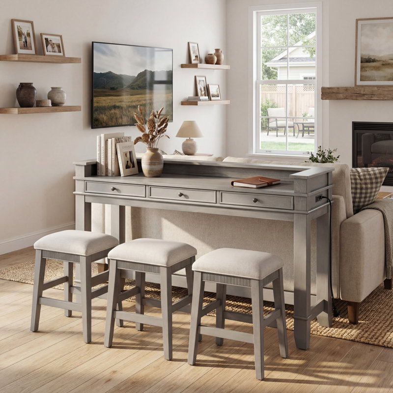 Ensemble de table de salle à manger 4 pièces Retro avec tiroirs de rangement, table et 2 chaises, pour une petite cuisine en gris clair