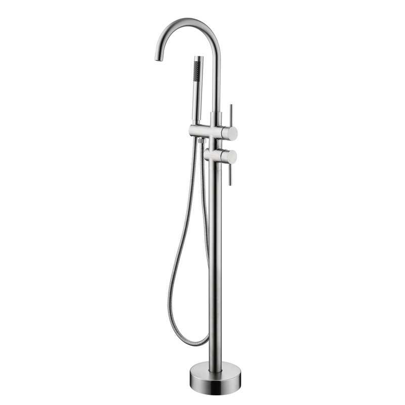 Robinet de baignoire en nickel brossé avec douche à main, bec rotatif à 360 degrés, robinet autoportant à fixation au sol, durable et charmant en nickel, élément de conception pivotant