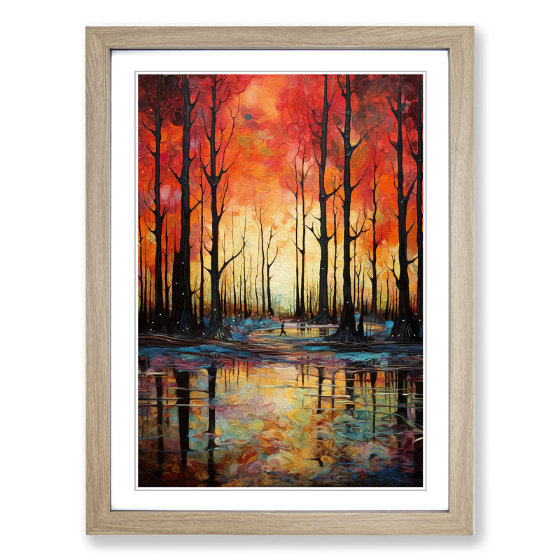Spring Forest Expressionism 1 Piece Single Picture Frame Wall Art, 64cm H x 46cm W x 2cm D, Oak Framed