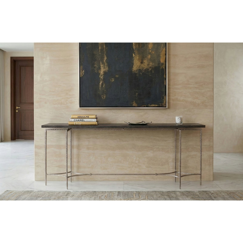 Double Diamond Console Table, Walnut Top/Glossy Silver Base, 32" H x 80"W x 12" D
