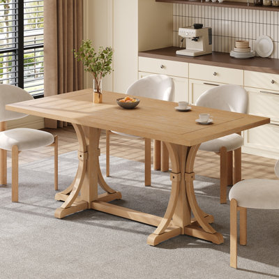 Table de salle à manger rustique 60 "avec base en tréteaux et pieds courbés