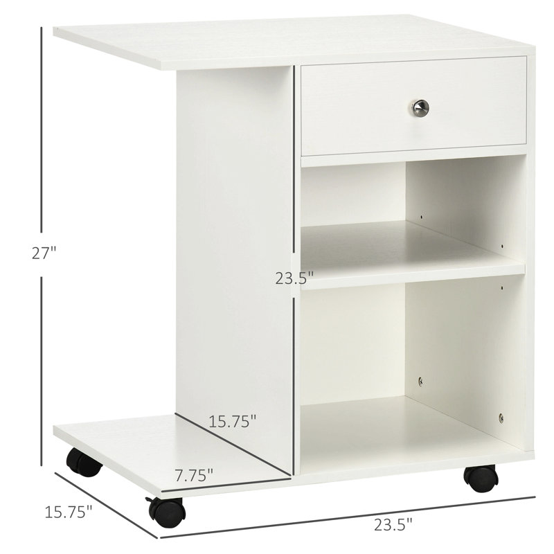 Mobile Printer Stand, Rolling File Cabinet Cart With Wheels, Adjustable Shelf, Drawer And CPU Stand, White