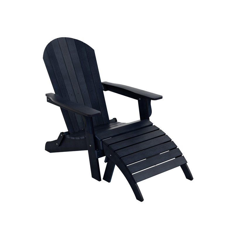 Arrlo Foldable Outdoor Adirondack Chair With Ottoman, Navy