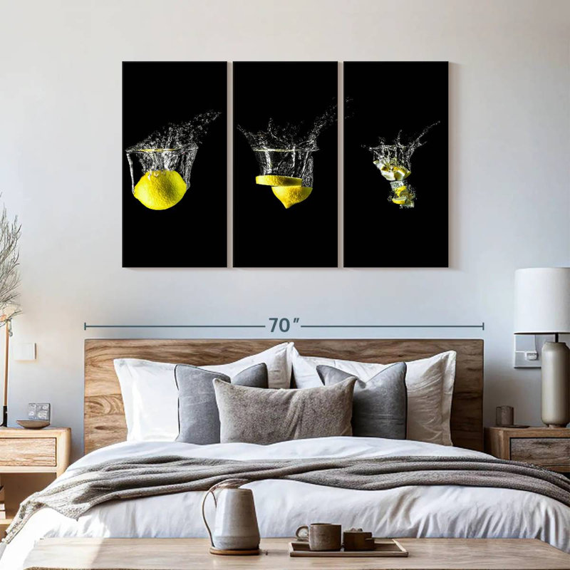" Lemon Splashes " by SodaPopArt 3 - Pieces, 57" H x 36" W x 1.25" D