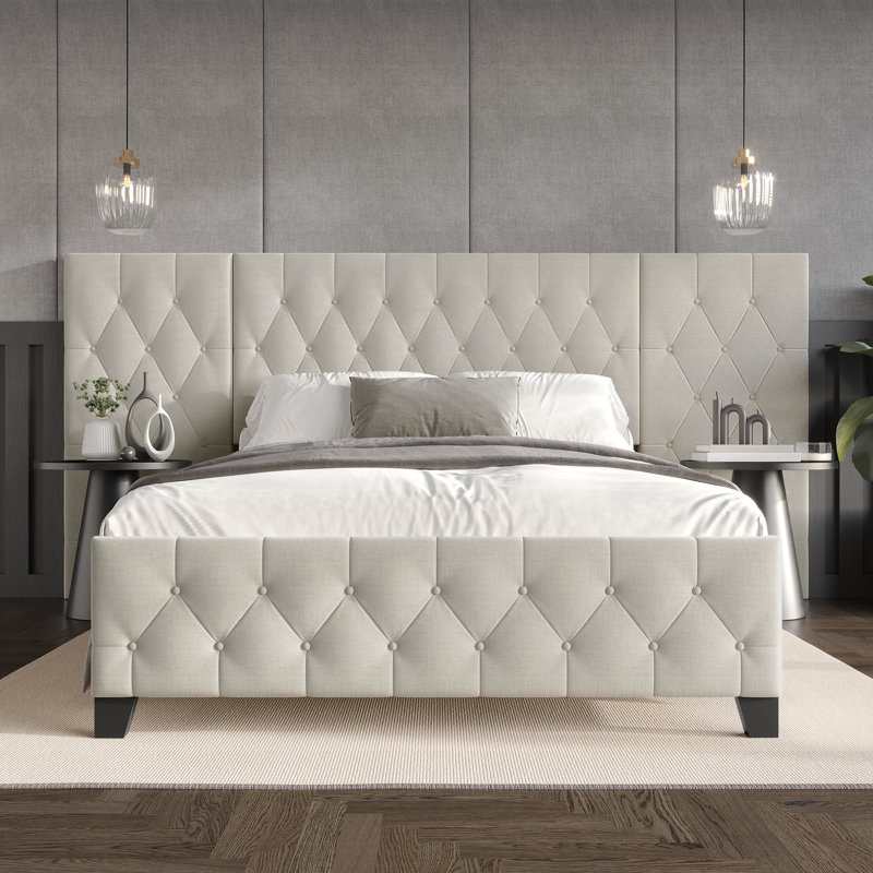 Grand lit mural en lin gris chaud, Grand, Gris chaleureux