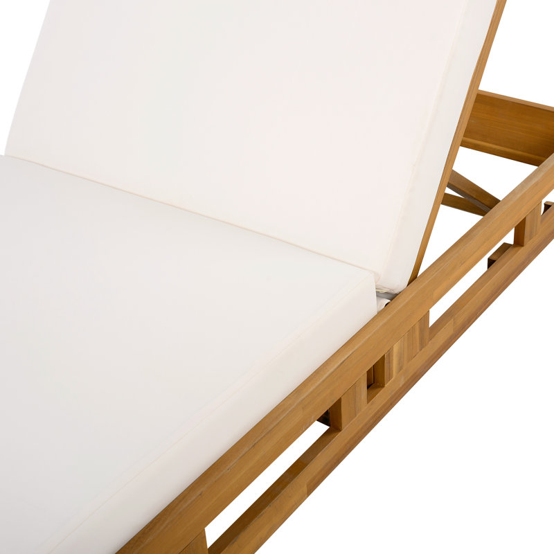 Chaise longue en bois d'acacia de patio Vane avec dossier et coussin réglables, Crème, crème