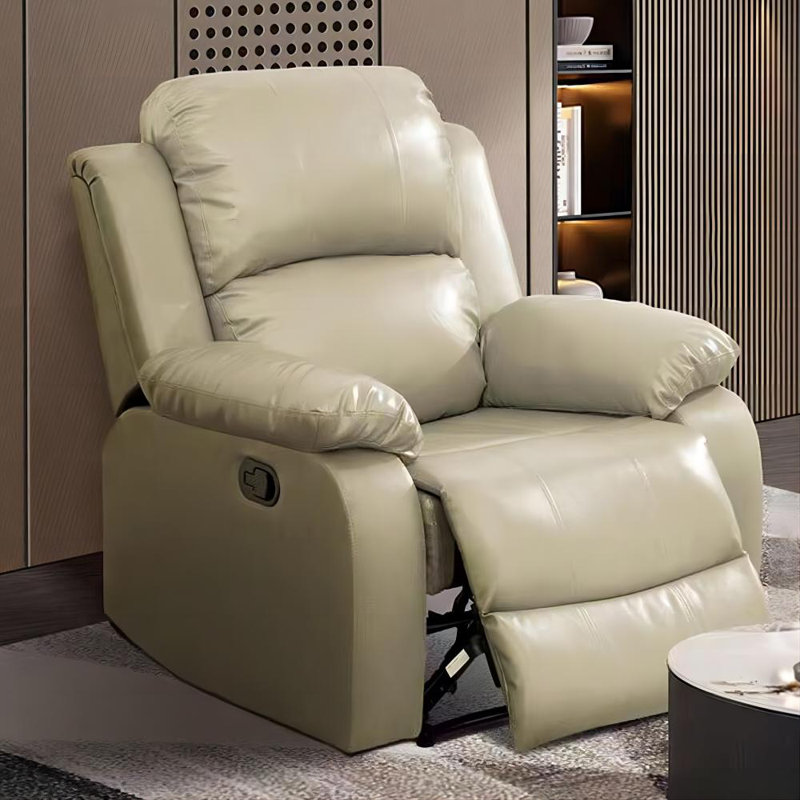 Dewaun Faux Leather Manual Standard Recliner, Beige Faux Leather