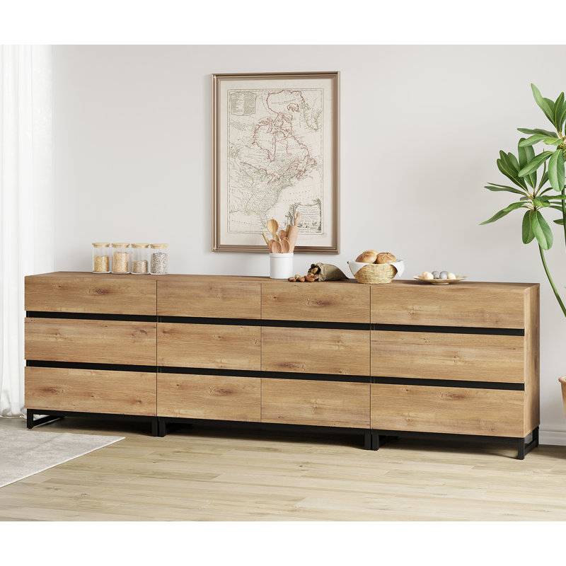 3 In 1 Sideboard Buffet Cabinets With 12 Drawers, Modern Sideboard Credenza With Metal Base, Coffee Bar Cabinet Storage Cabinet