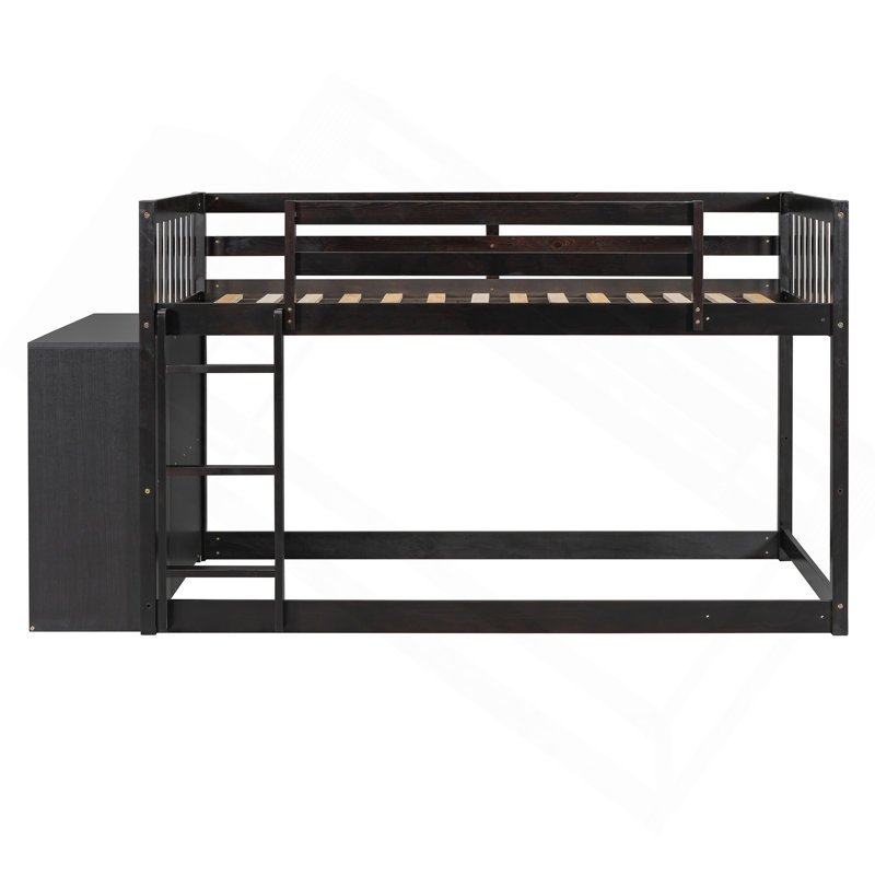 Lit superposé simple au dessus d'un lit simple avec 4 tiroirs et 3 tablettes - Espresso
