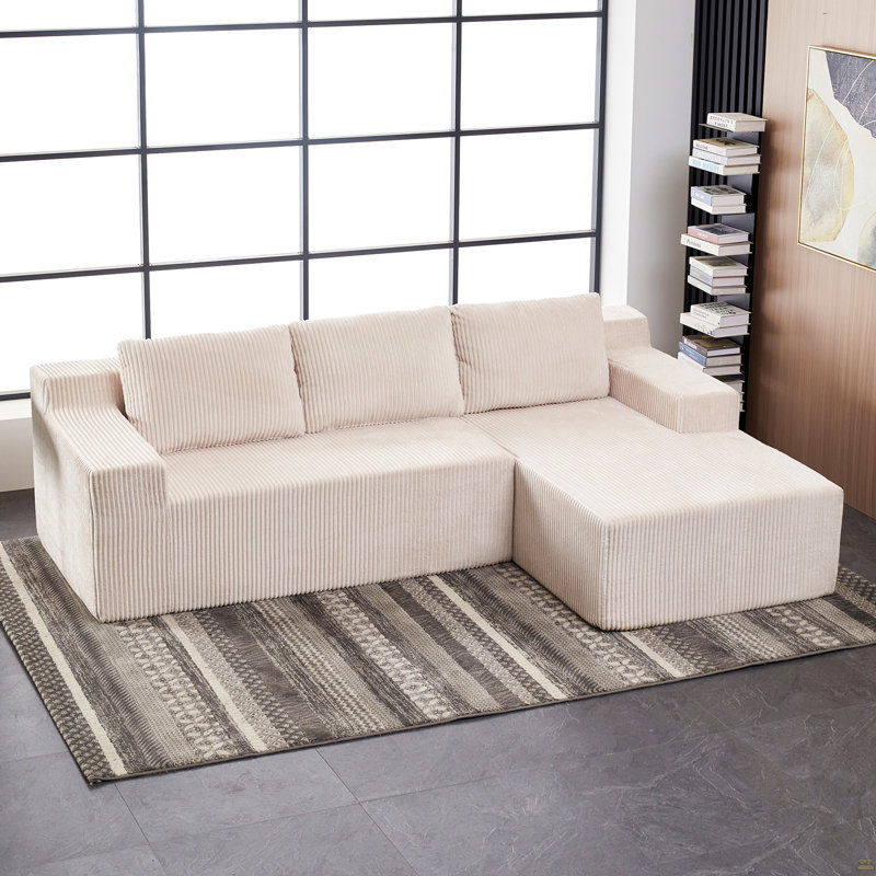 Canapé modulaire en L Corduroy, Beige