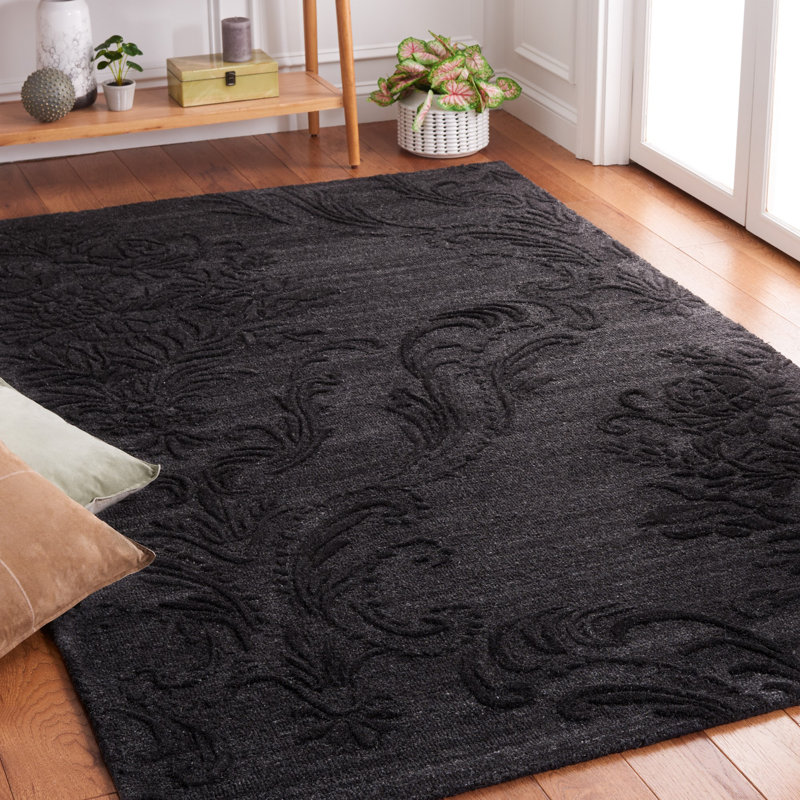 Antashia Floral Hand Tufted Area Rug in Black, Rectangle 5' x 8'