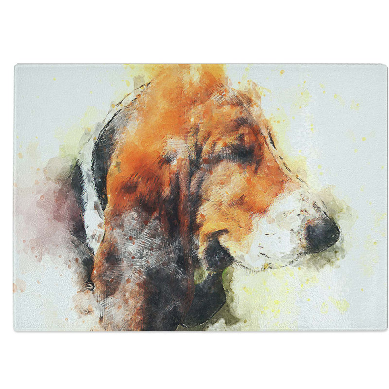 Tempered Glass Basset Hound Dog Chopping Board, 39 cm W x 28.5 cm L