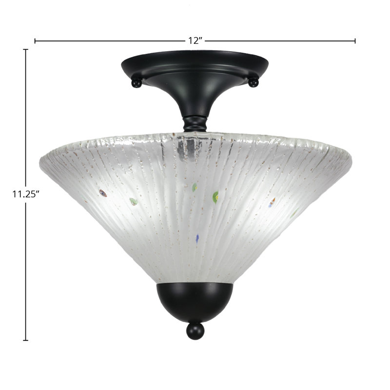 Semi-Flush 2 Bulbs With 12" Glass, Frosted, Matte Black