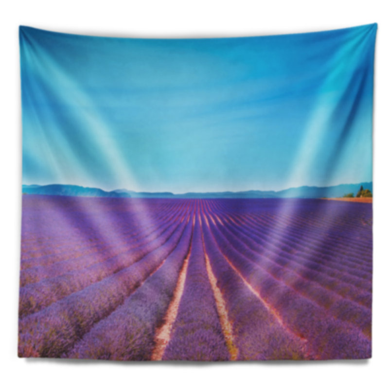 Tapisserie bleu lavande et fleurs claires landscape, H 32 po x l 39 po