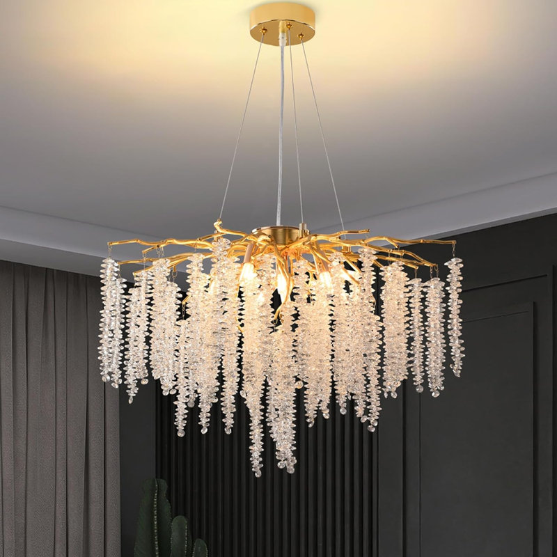 23.62" Modern Golden Branch Crystal Chandelier, G9 Base, Octagonal Bead Crystal Design