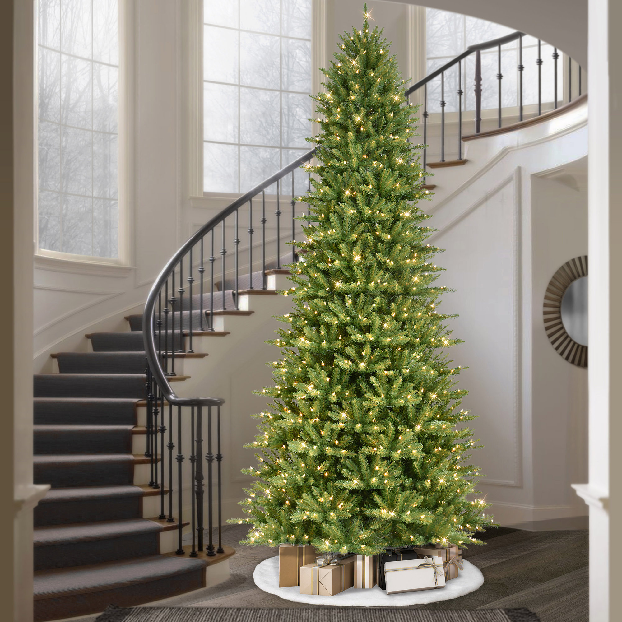 Slender Green Realistic Artificial Fir Christmas Tree, 12' H