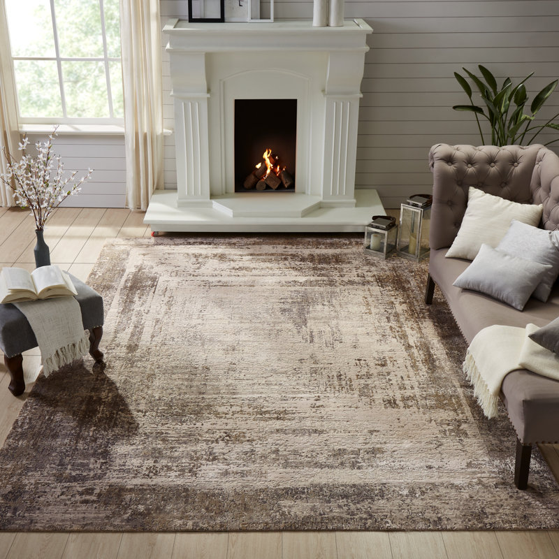 Tapis tissé à la machine Evgenii, Rectangle 12 pi x 15 pi, Gray/Brown