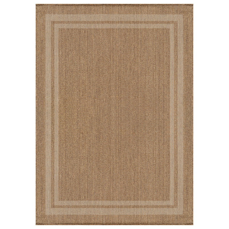 Border Natural/Jute Easy-Care Indoor/Outdoor Flat Woven Area Rug, Rectangle 6'7" x 9', Natural