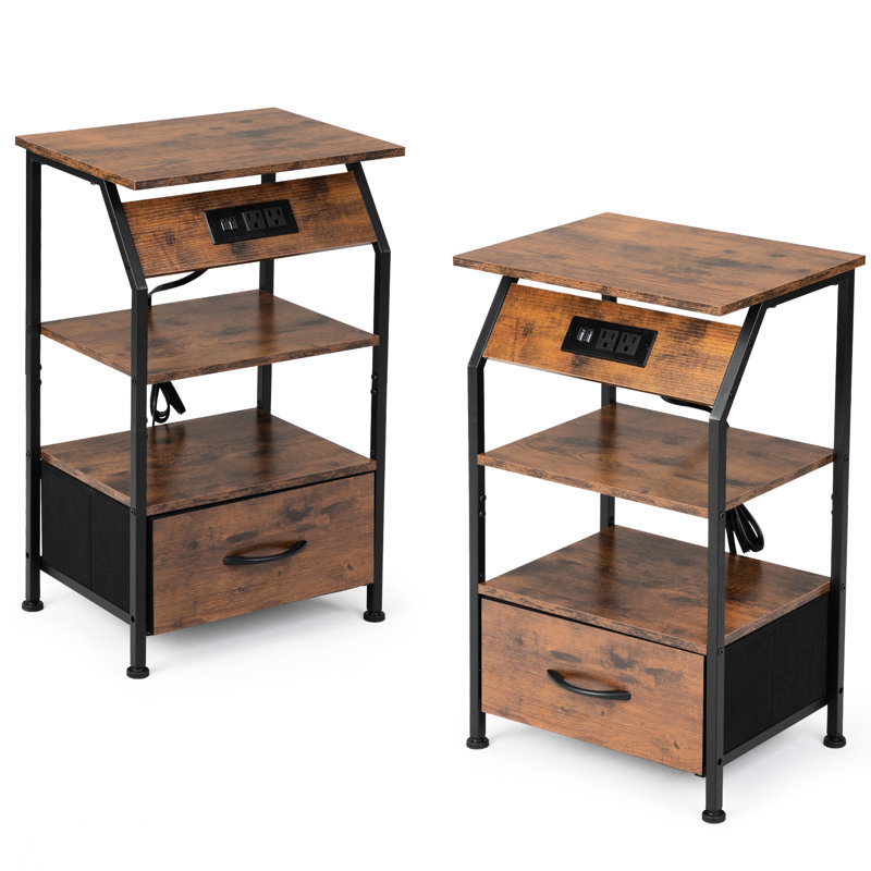 Table de chevet rustique brun avec charge - Structure solide et options de rangement spacieuses