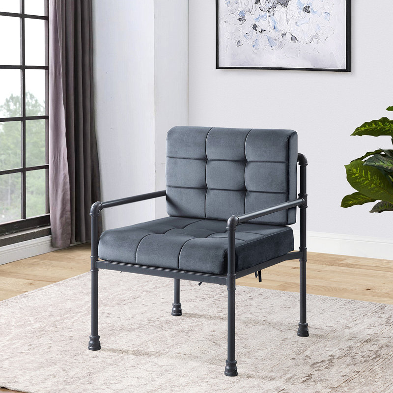 Fauteuil d'appoint gris et gris à dossier coussiné