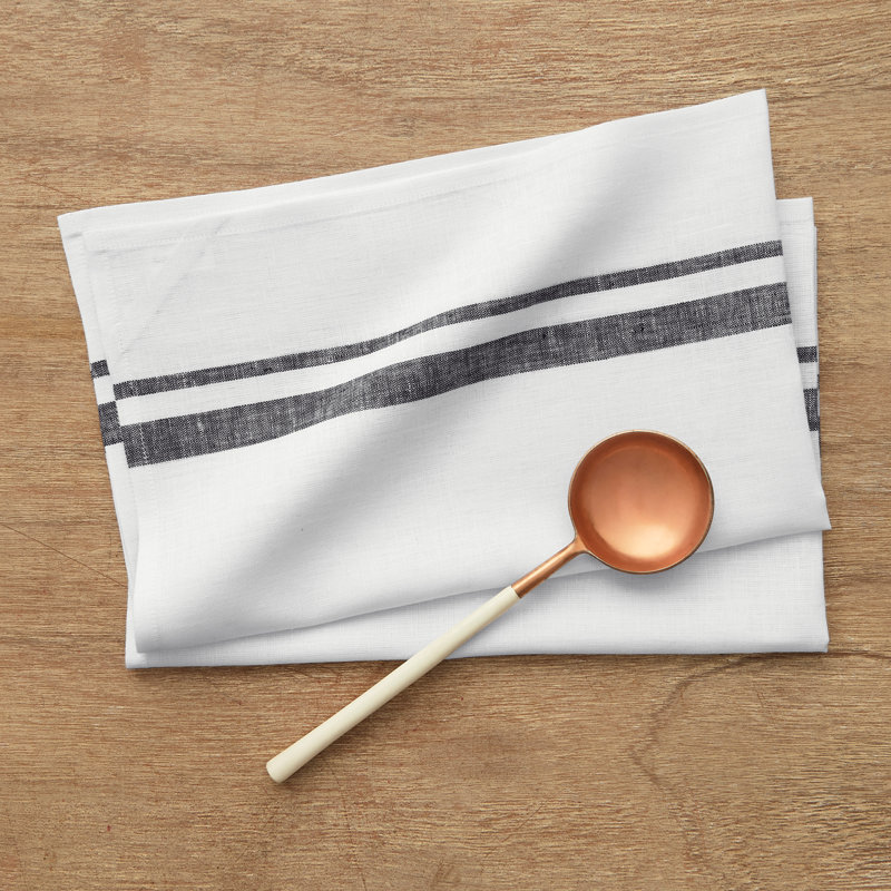 French Stripe - 100% Pure Linen Kitchen Towel, Black and White